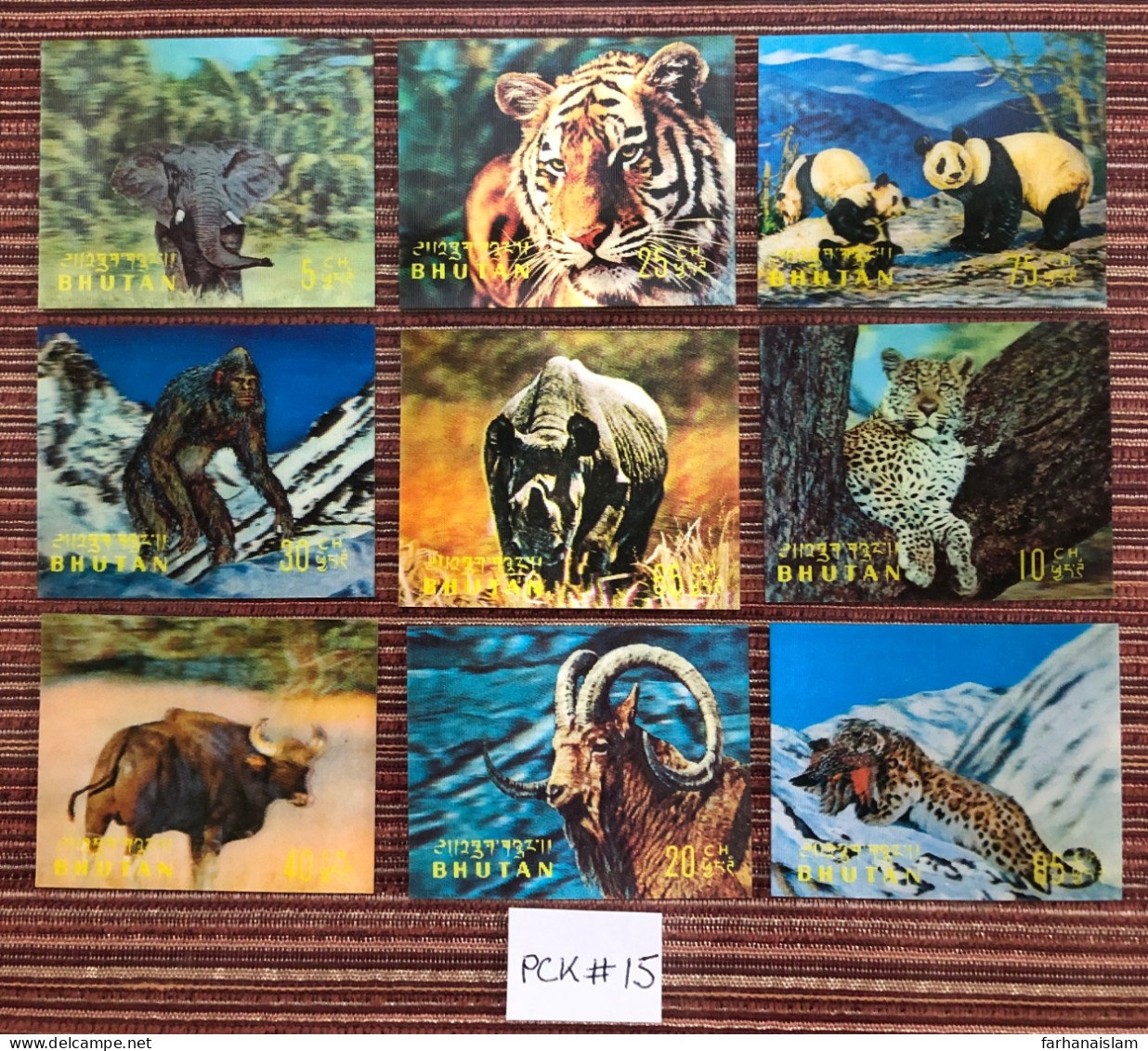 Bhutan 1970 3D Plastic Stamp Unusual Odd Shape Animals Tiger Elephant Rhinos Snow Man Panda - Bhoutan