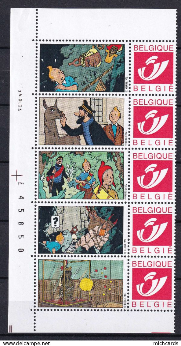 303 BELGIQUE Duo Stamp - TINTIN - 7 Boules De Cristal - Temple Du Soleil + Bord De Feuille - Neuf **(MNH) Sans Charniere - Philabédés (fumetti)