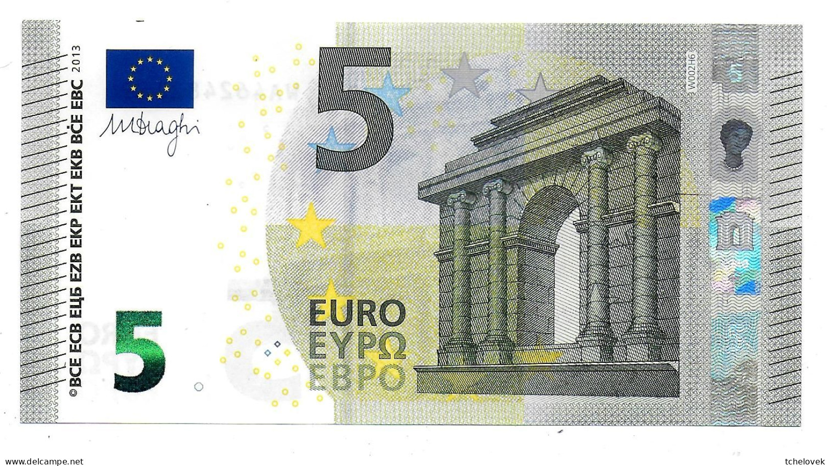 (Billets). 5 Euros 2013 Serie WA, W002H6 Signature 3 Mario Draghi N° WA 4624826878 UNC - 5 Euro