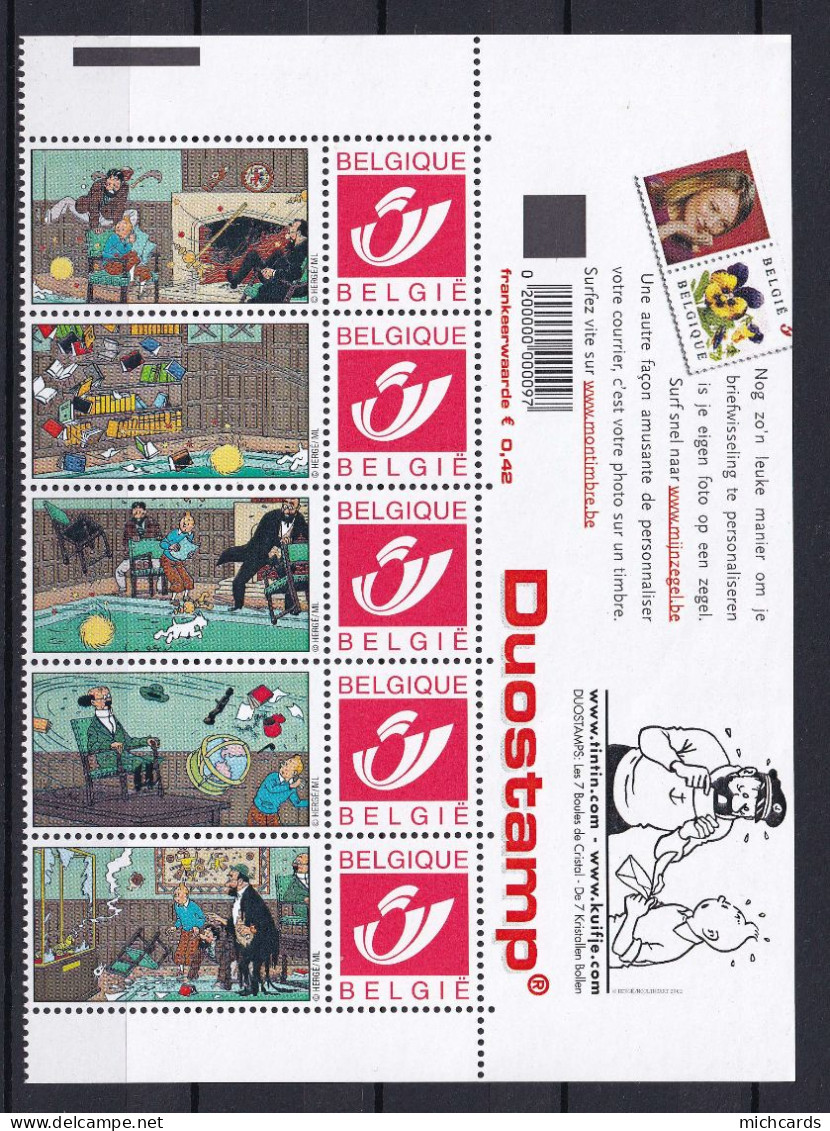 303 BELGIQUE Duo Stamp - TINTIN - Les 7 Boules De Cristal + Haut De Feuille - Neuf **(MNH) Sans Charniere - Philabédés (fumetti)