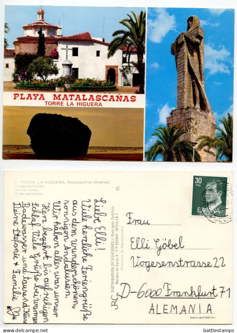 Spain 1986 Postcard Matalascañas, Huelva - Partial Views; 30p. King Juan Carlos I Stamp - Huelva