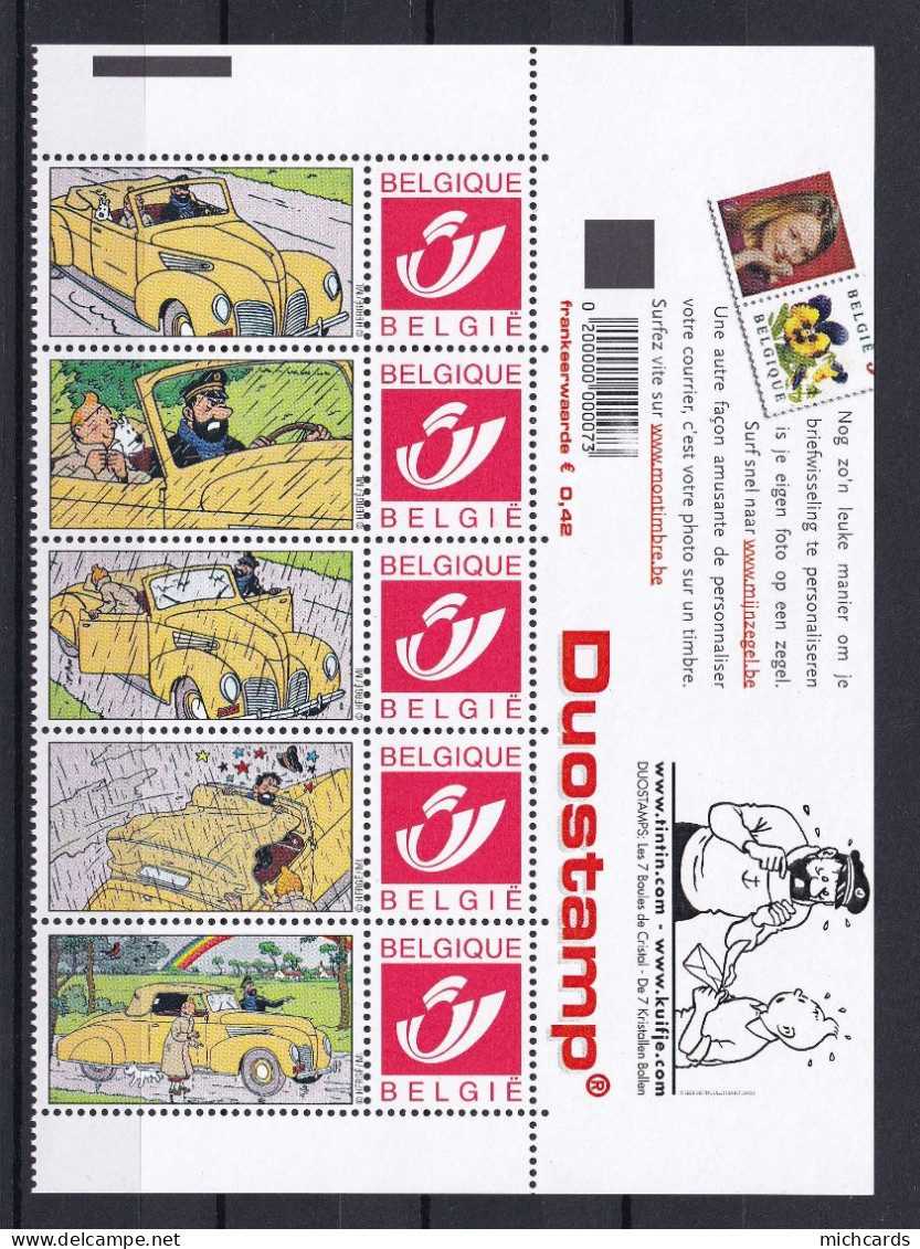 303 BELGIQUE Duo Stamp - TINTIN - Les 7 Boules De Cristal + Haut De Feuille- Neuf **(MNH) Sans Charniere - Philabédés (comics)