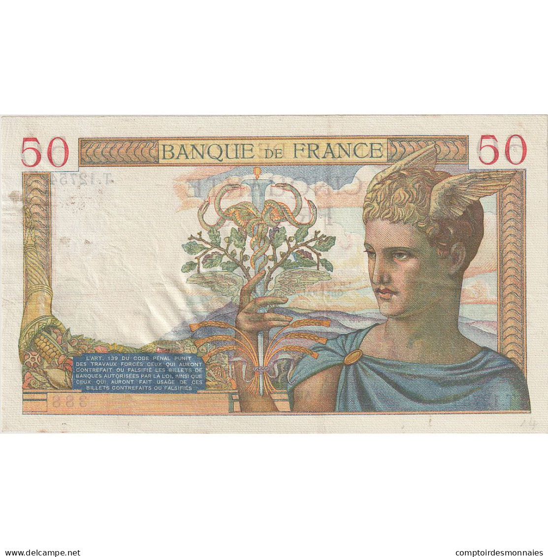 France, 50 Francs, Cérès, 1940, T.12754, SUP, Fayette:18.40, KM:85b - 50 F 1934-1940 ''Cérès''