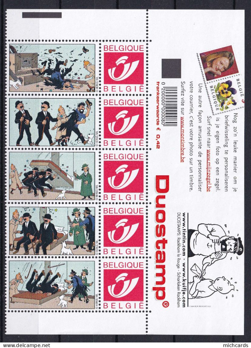 303 BELGIQUE Duo Stamp - TINTIN - Rackham Le Rouge + Haut De Feuille - Neuf **(MNH) Sans Charniere - Philabédés (fumetti)