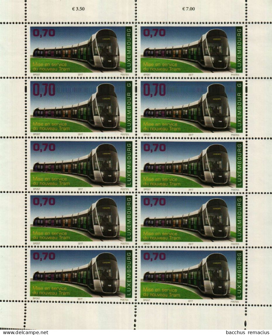 LUXEMBOURG Feuillet De 10 Timbres à 0,70 Euro Mise En Service Du Nouveau Tram 2017 (nur 1x) - Blocks & Kleinbögen