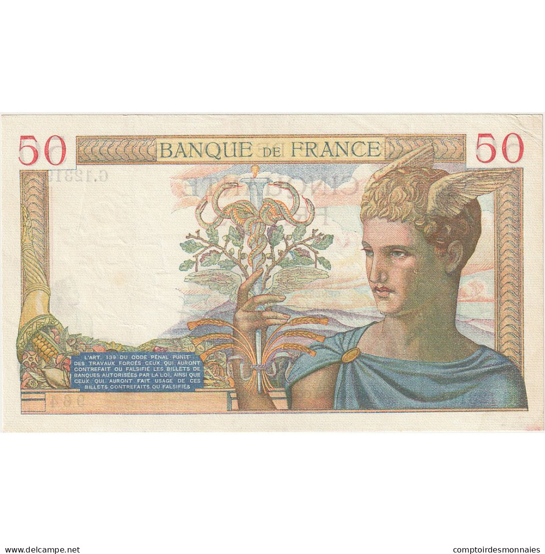 France, 50 Francs, Cérès, 1940, G.12319, SUP, Fayette:18.39, KM:85b - 50 F 1934-1940 ''Cérès''