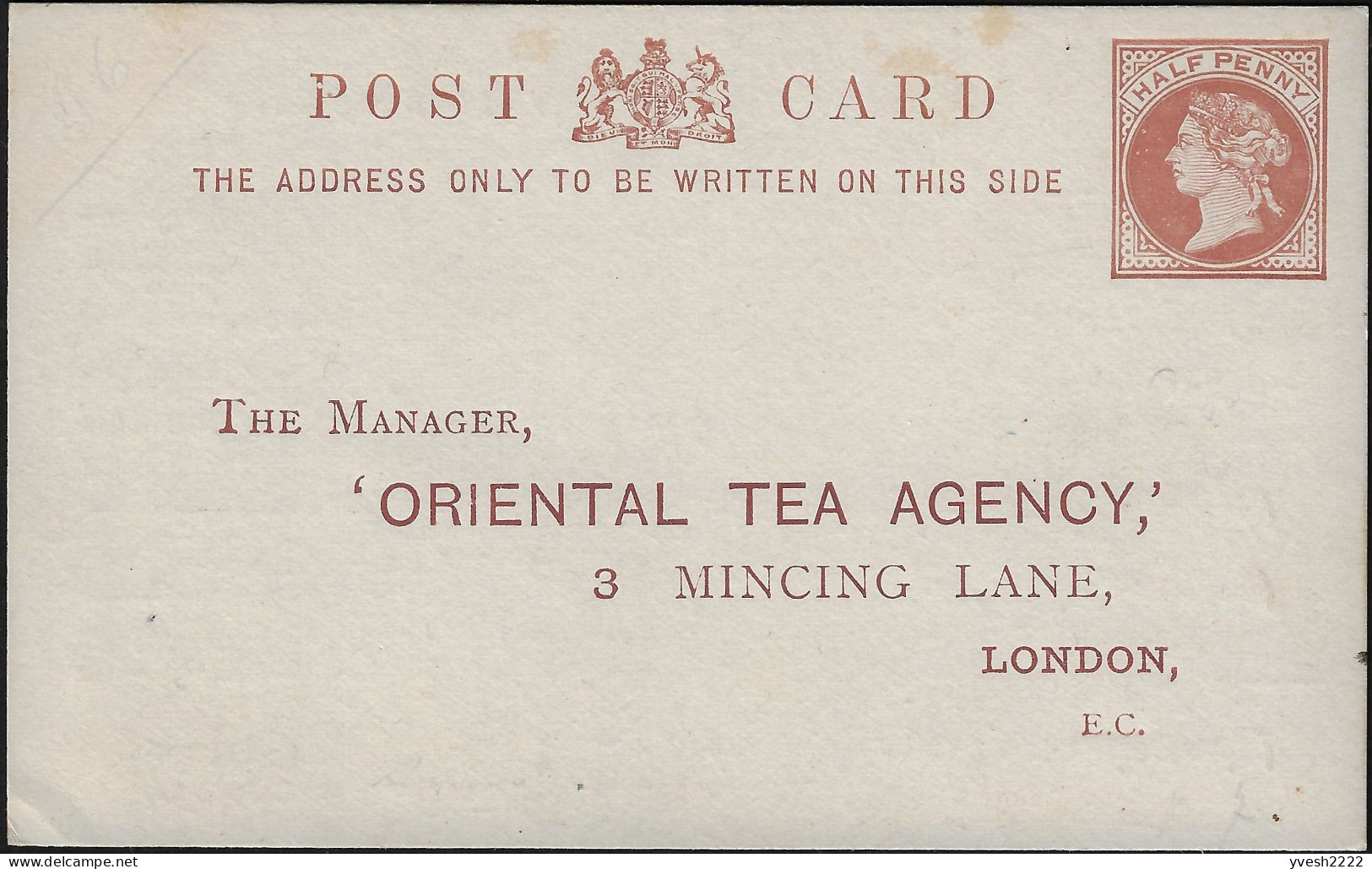 Grande-Bretagne 189.. Entier Postal, Bon De Commande. The Manager, Oriental Tea Agency. Quantité, Prix, Description. Thé - Autres & Non Classés