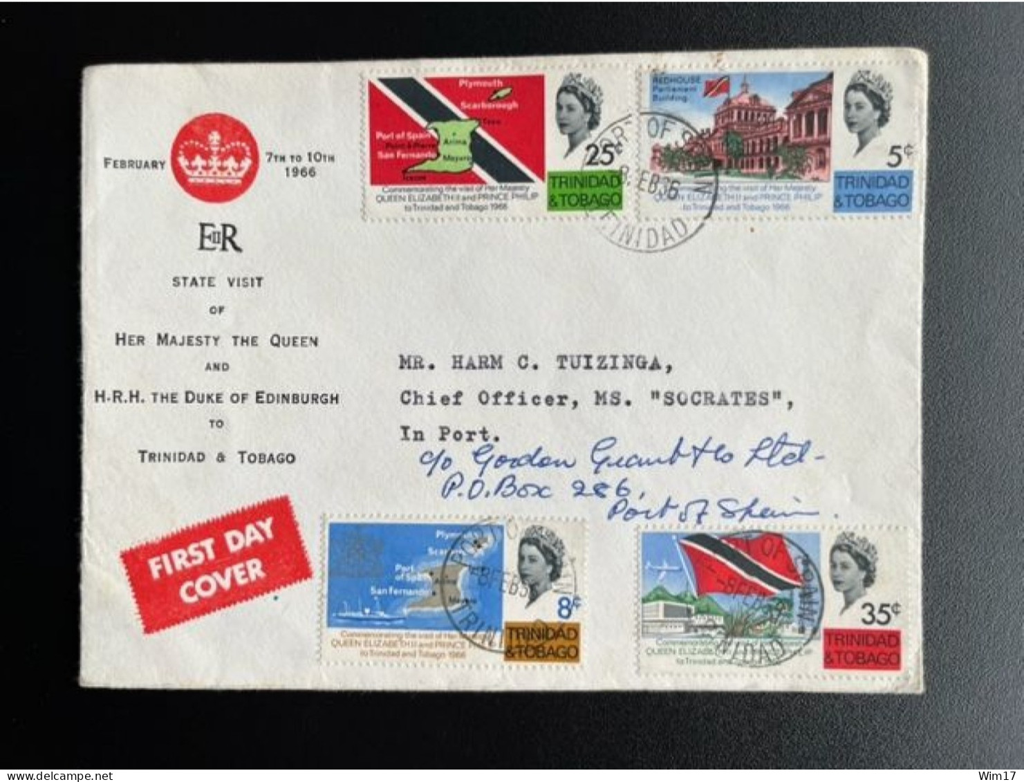 TRINIDAD & TOBAGO 1966 CIRCULATED FDC ROYAL VISIT 08-02-1966 - Trinidad & Tobago (1962-...)