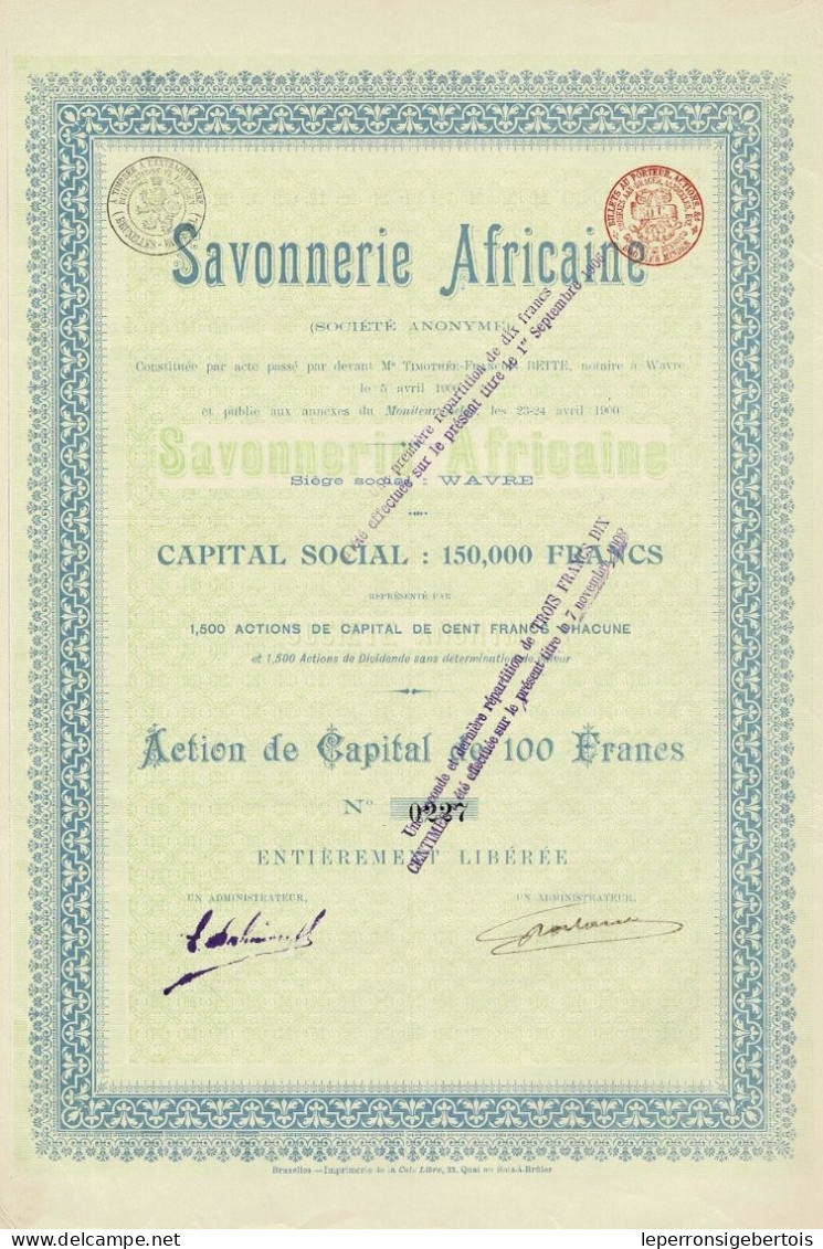 - Titre De 1900 - Savonnerie Africaine - Rare - - Parfums & Beauté