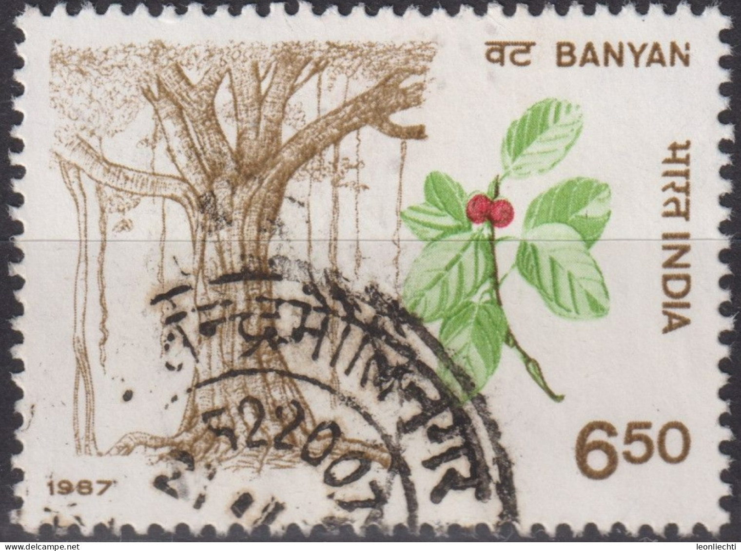 1987 Indien ° Mi:IN 1125, Sn:IN 1187, Yt:IN 941, Banyan, Indian Trees - Oblitérés