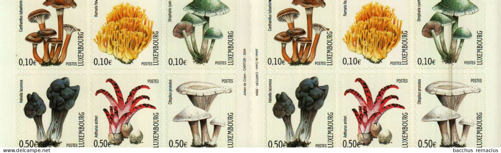 LUXEMBOURG Carnet De Timbres-Poste Autocollants (6x0,50+6x0,10euro) Champignons,Mushrooms,Pilze 2004 Dos Blanc (RARE) - Errors & Oddities