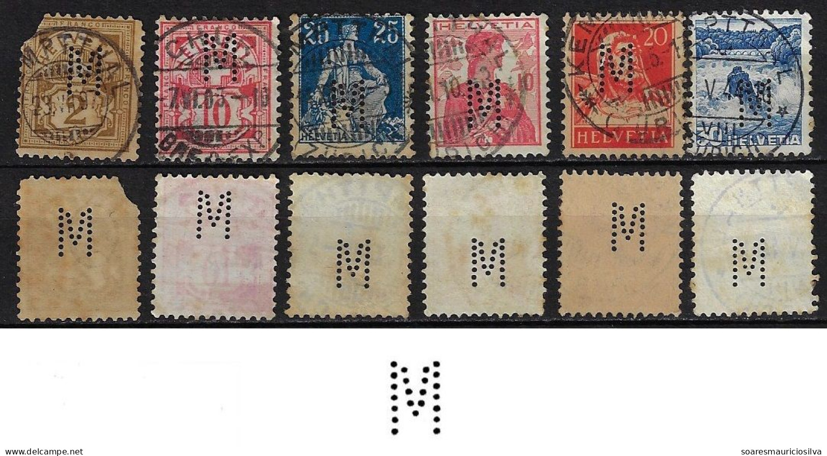 Switzerland 1893/1953 6 Stamp With Perfin M By Maggi Food Factory In Kemptthal Lochung Perfore - Perfins