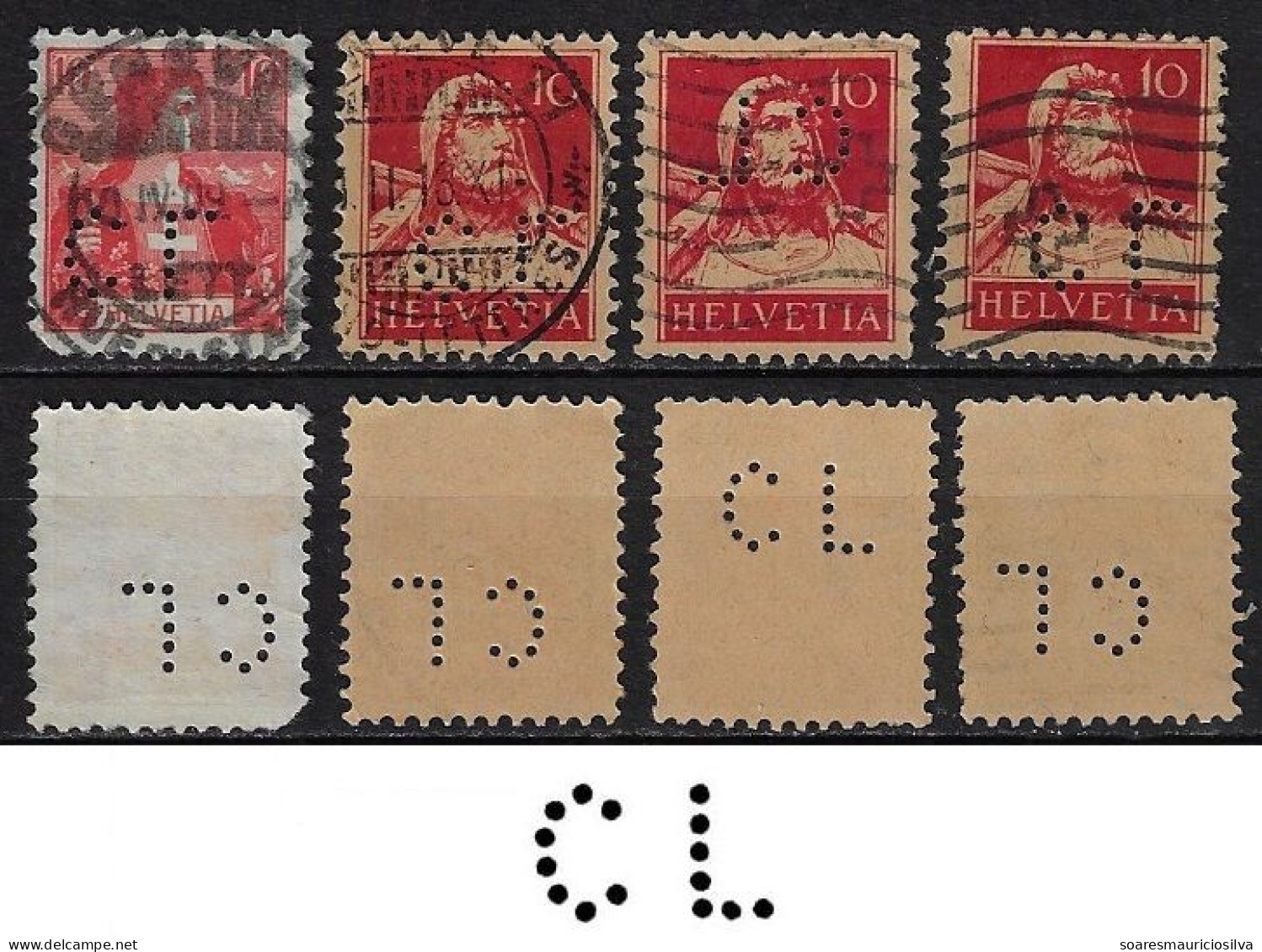 Switzerland 1880/1940 4 Stamp With Perfin CL By Credit Lyonais Bank In Geneve Lochung Perfore - Perforadas