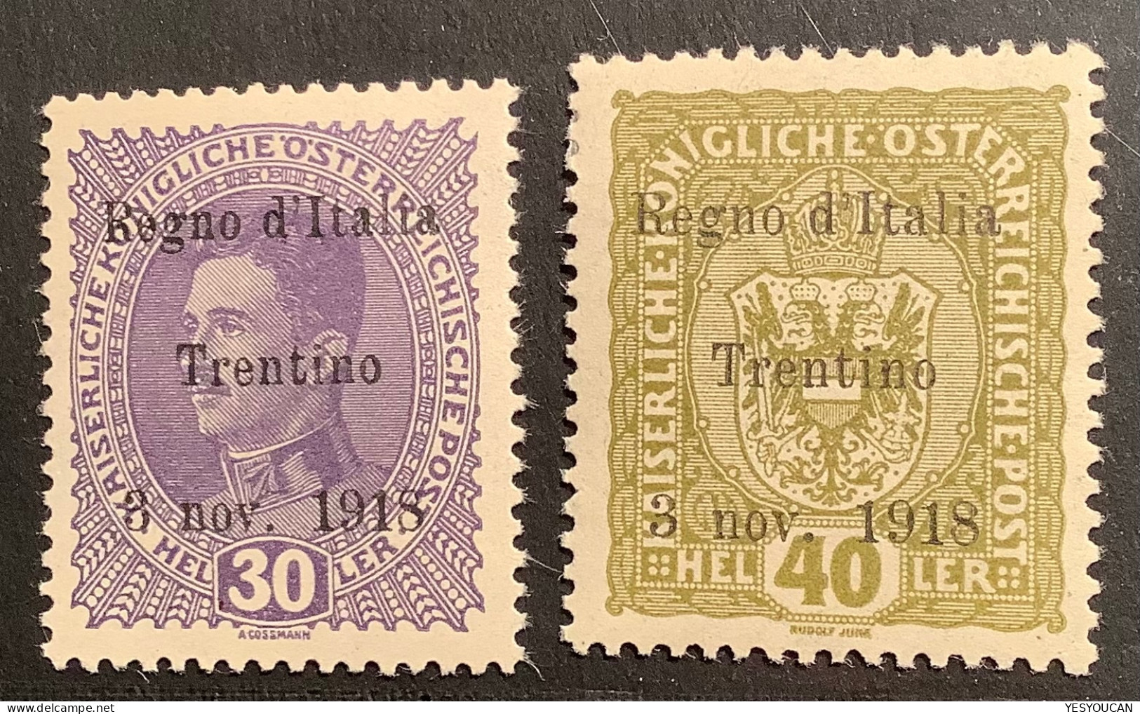 „Regno D‘ Italia Trentino 1918“ Ovpt With SISMONDO CERT: Sa.10 MH* + Sa.9 MNH** VF (Austria Alto Adige WW1 Österreich - Trentino