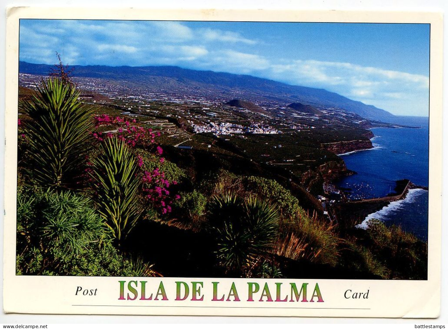 Spain 1998 Postcard  Isla De La Palma - El Valle De Aridane, Panorama; Breña Alta Cancel; 65p. Defense Of Tenerife Stamp - La Palma