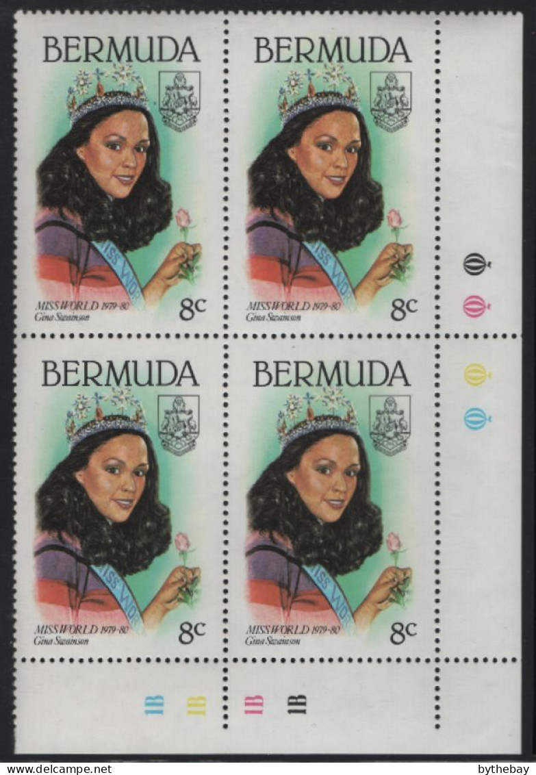 Bermuda 1980 MNH Sc 397 8c Gina Swainson Miss World LR Corner Block Of 4 - Bermuda