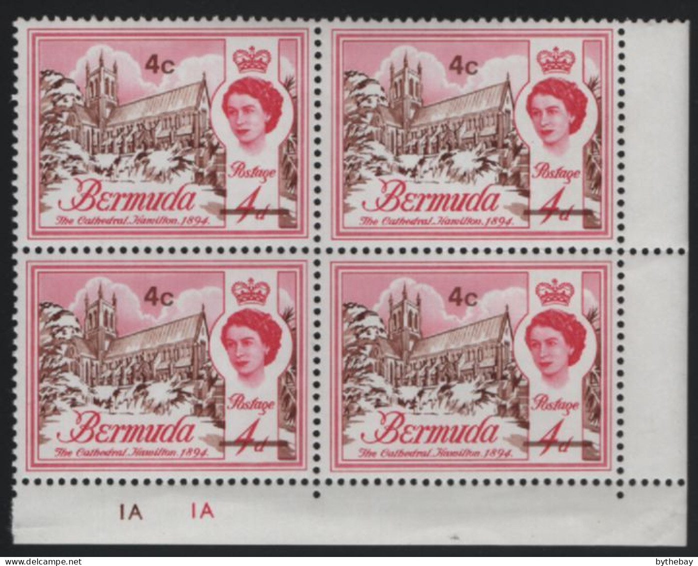 Bermuda 1970 MNH Sc 241 4c On 4p The Cathedral LR Corner Block Of 4 - Bermuda