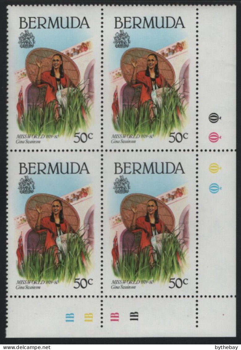 Bermuda 1980 MNH Sc 399 50c Gina Swainson Miss World LR Corner Block Of 4 - Bermuda