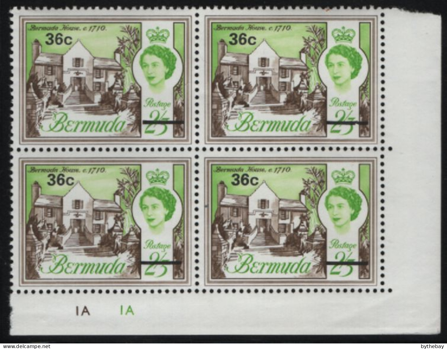 Bermuda 1970 MNH Sc 251 36c On 2sh3p Bermuda House LR Corner Block Of 4 - Bermuda