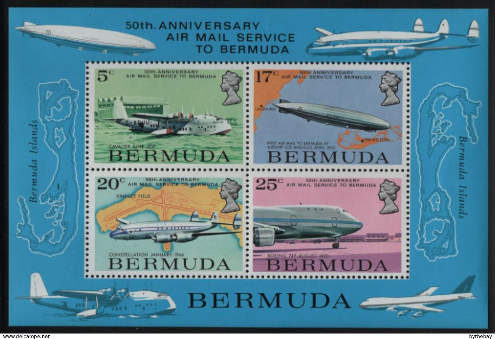 Bermuda 1975 MNH Sc 321a Airplanes, Zeppelin Airmail Service 50th Ann Sheet Of 4 - Bermudes