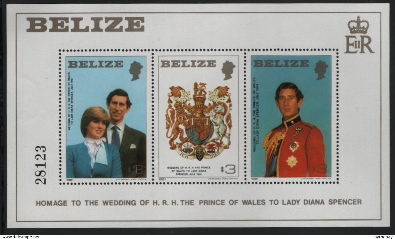 Belize 1981 Unused Sc 554 Prince Charles, Diana Royal Wedding Sheet Of 3 - Belize (1973-...)