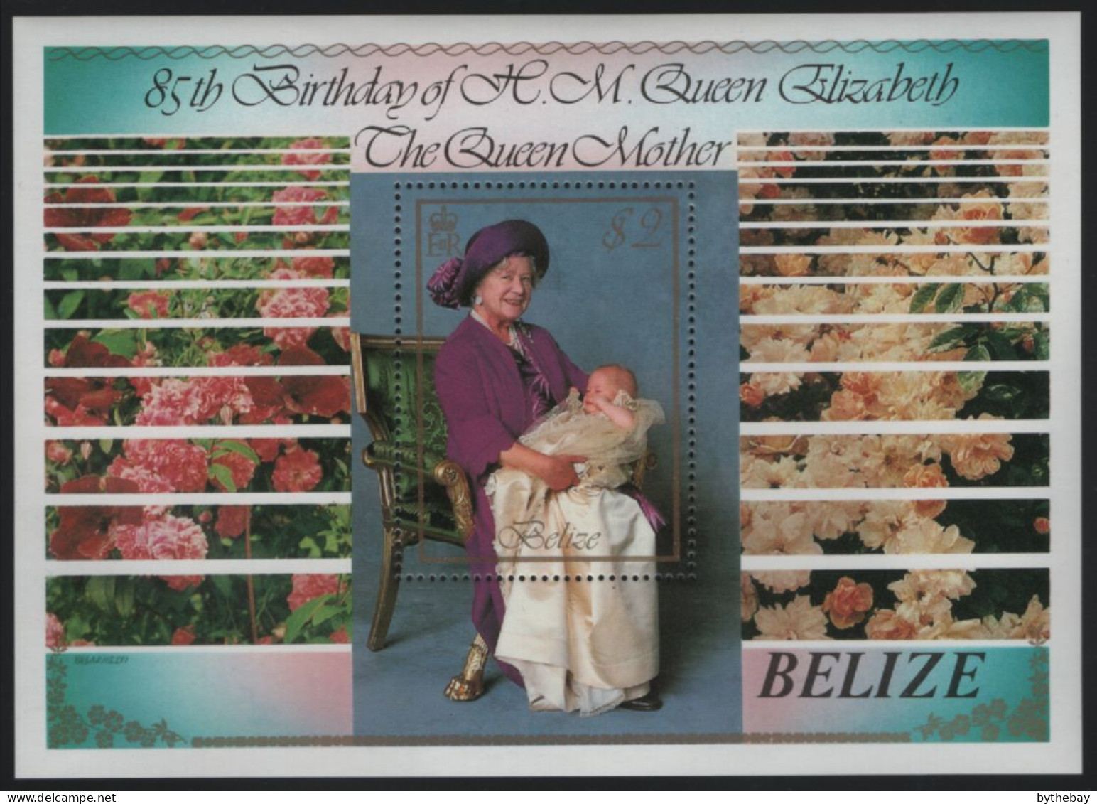 Belize 1985 MNH Sc 761 $2 Queen Mother Holding Prince Harry 85th Birthday - Belize (1973-...)