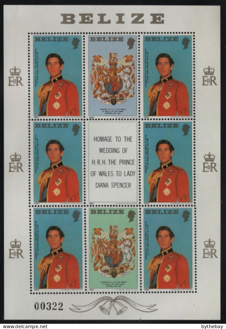Belize 1981 Unused Sc 552 $1 Prince Charles Royal Wedding Sheet - Belize (1973-...)
