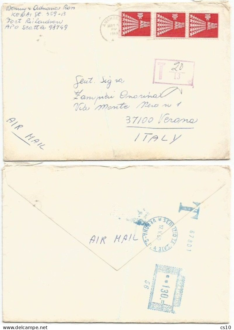 USA Anchorage Alaska 5may69 Underfranked AirMailCV To Italy Taxed L.130 By Machine - Franqueo