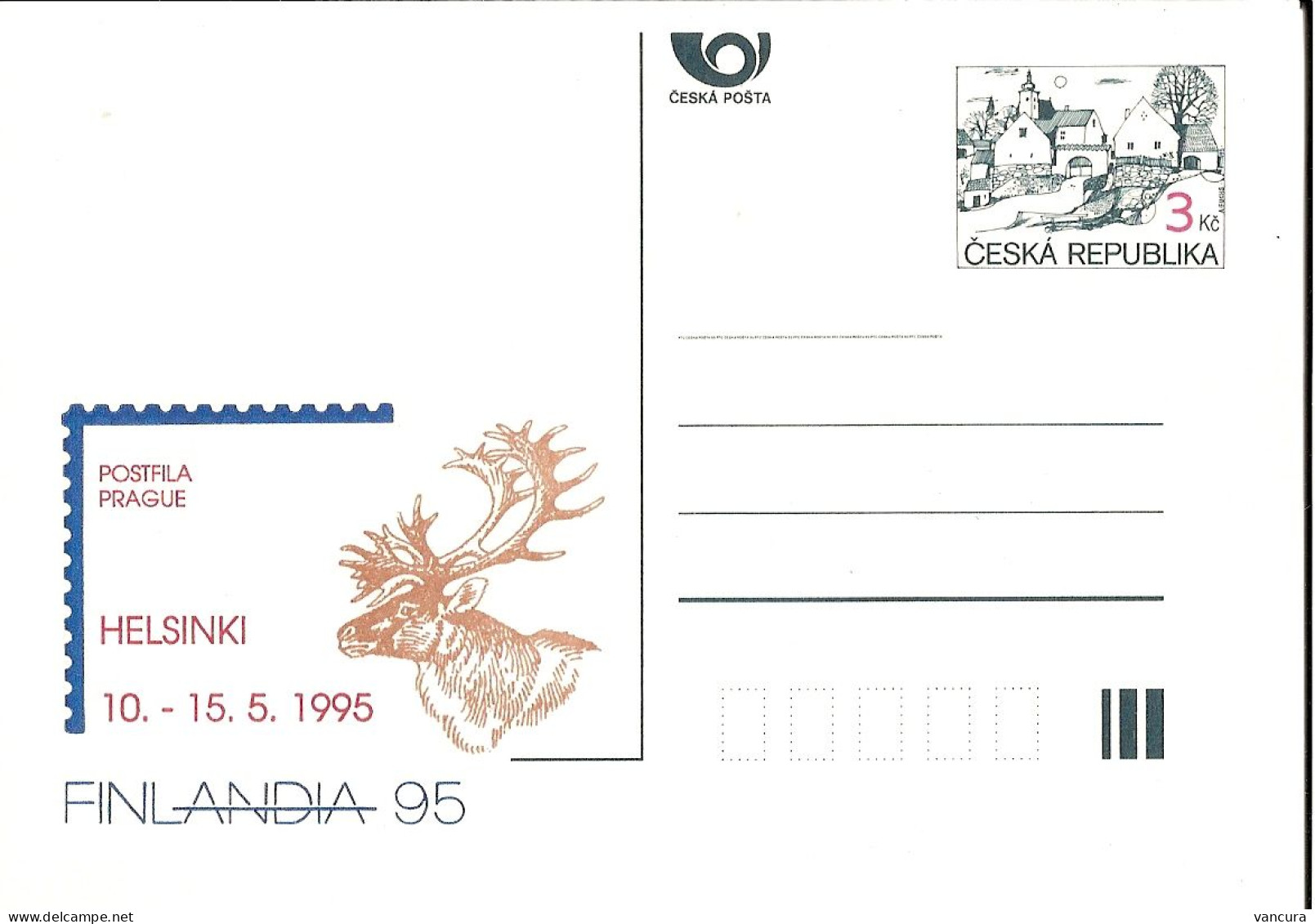 CDV A 6 Czech Republic - Finlandia Stamp Exhibition Deer 1995 - Gibier