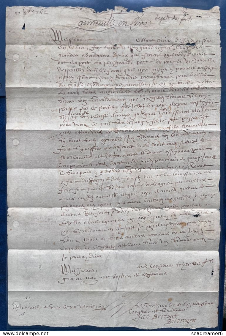 Lettre Du 20 OCT 1612 De ANNEVILLE EN SAIRE Pour COUTANCES Avec Systeme Fer De Lance Tres Frais Et RR - ....-1700: Vorläufer