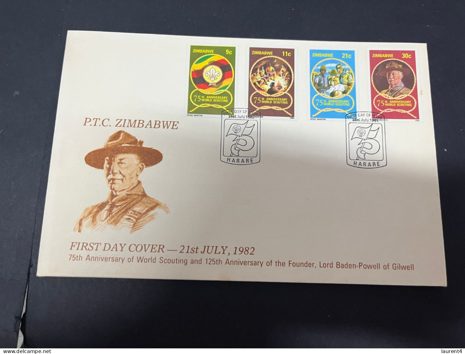 5-2-2024 (3 X 24) Zimbabwe FDC Cover - 1982 - World Scouting 75th Anniversary With Insert (20 X 12 Cm) - Zimbabwe (1980-...)