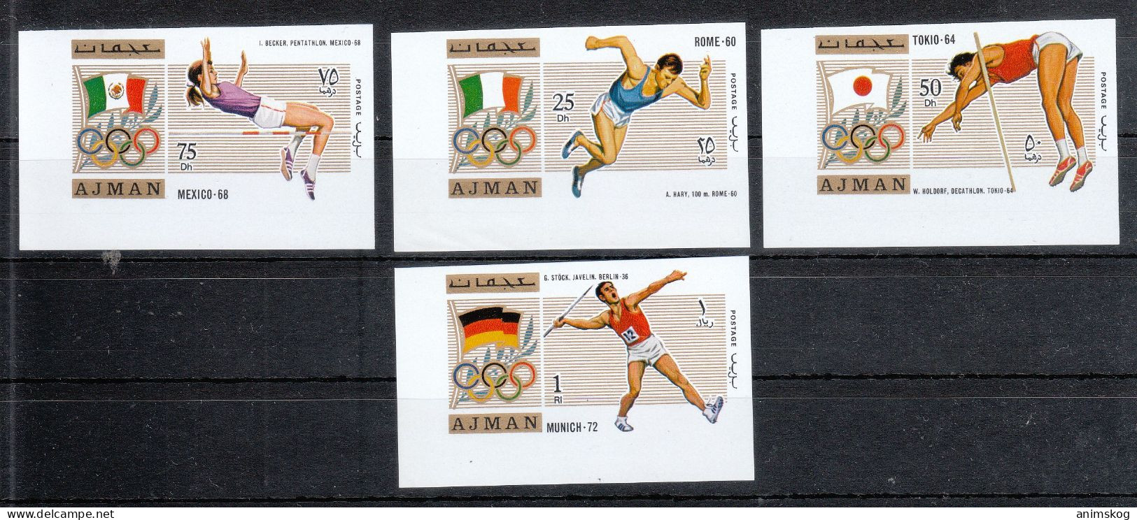 Ajman 1971**, Olymp. Sommerspiele,  Kaktus Opuntia Sp. / Ajman 1971, MNH, Olympic Summer Games, Cactus Opuntia Sp. - Sukkulenten