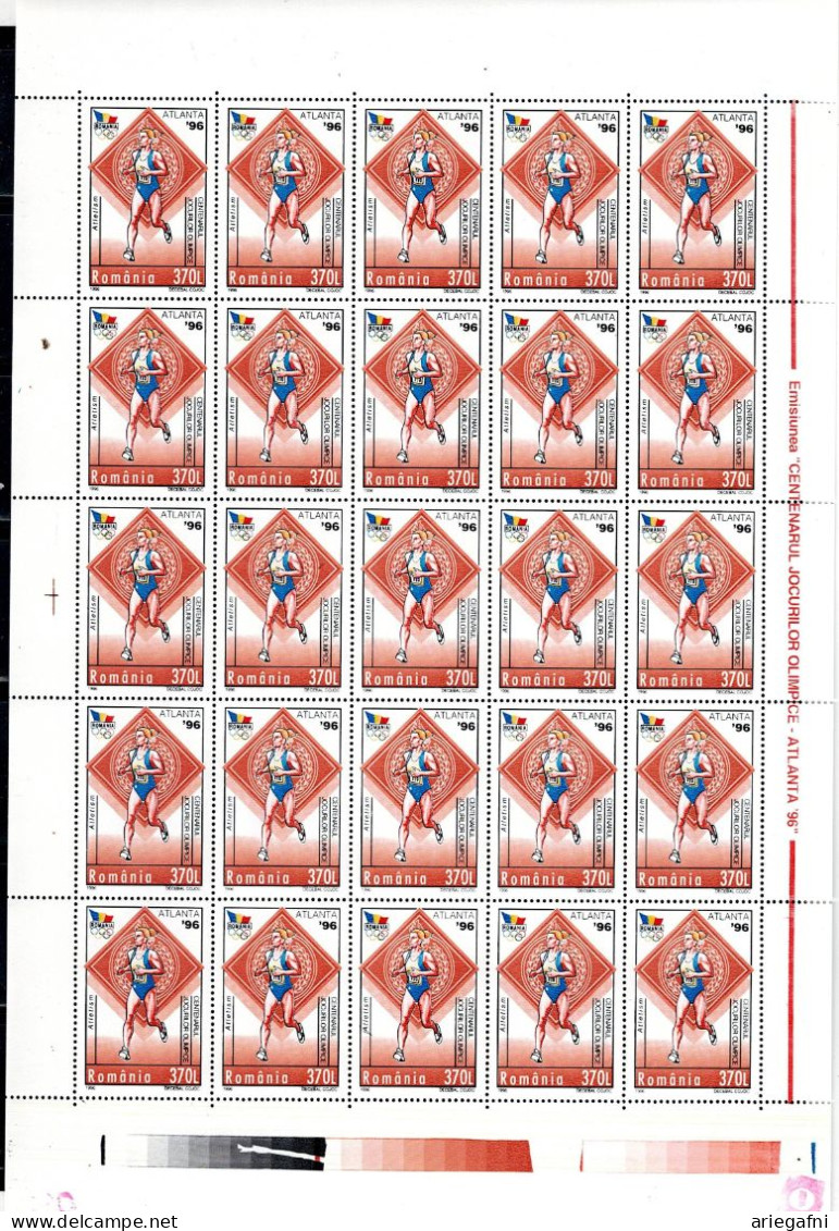 ROMANIA 1996 100 YEARS OF THE INTERNATIONAL OLYMPIC COMMITTEE SET OF 5 FULL SHEET MI No 5195-99 MNH VF!! - Hojas Completas