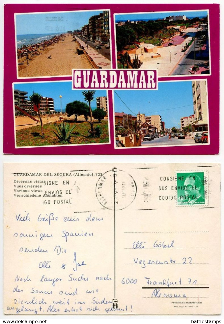 Spain 1990 Postcard Guardamar Del Segura, Alicante - Various Views; 45p. King Juan Carlos I Stamps - Alicante