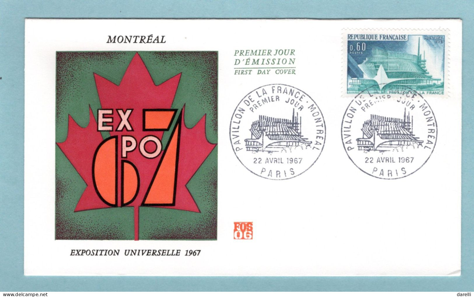 FDC France 1967 - Le Pavillon De France à L'exposition Universelle De Montréal - YT 1519 - Paris - 1967 – Montreal (Kanada)