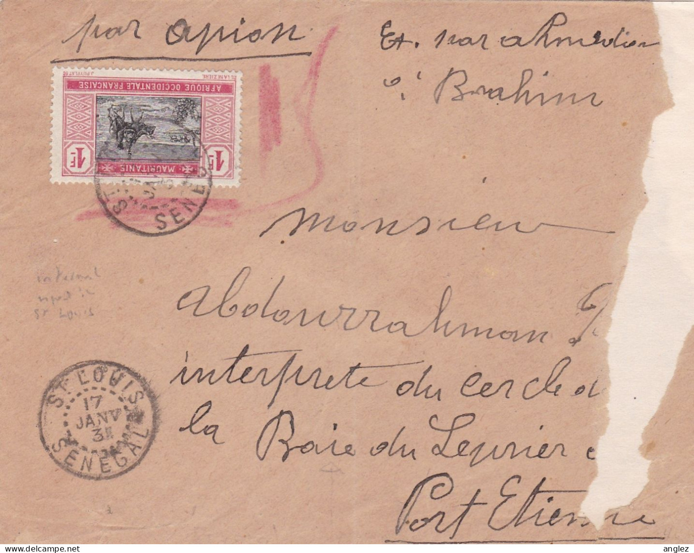 France / AOF / Mauritanie / Senegal - 1931 Airmail Cover St. Louis To Port Etienne - Cartas & Documentos