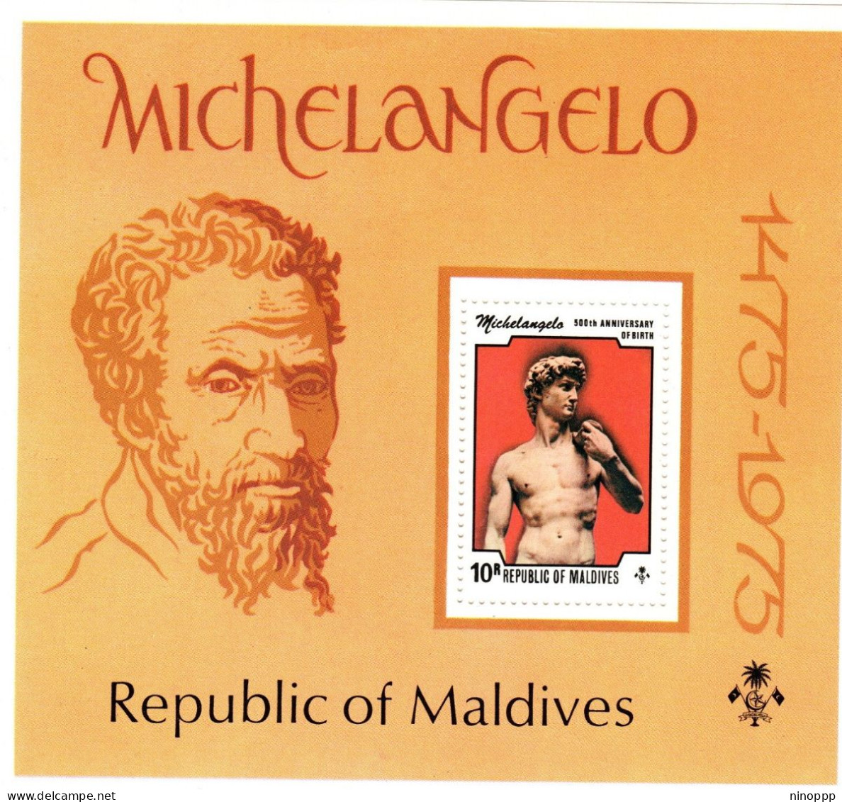Maldives Cat 621 1975 500th Anniversary Birth Of Michelangelo , Mint Never Hinged - Maldivas (1965-...)