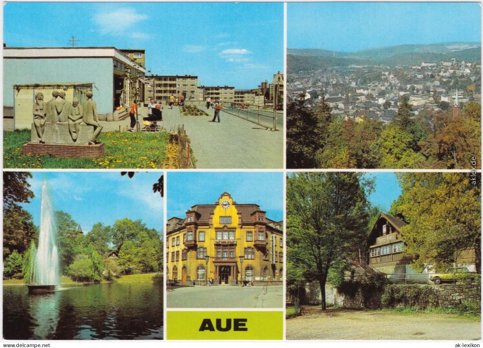 Aue (Erzgebirge) Aue, Neubaugebiet, Teilansicht,Gaststätte "Hutzen-Haisel" 1984 - Aue