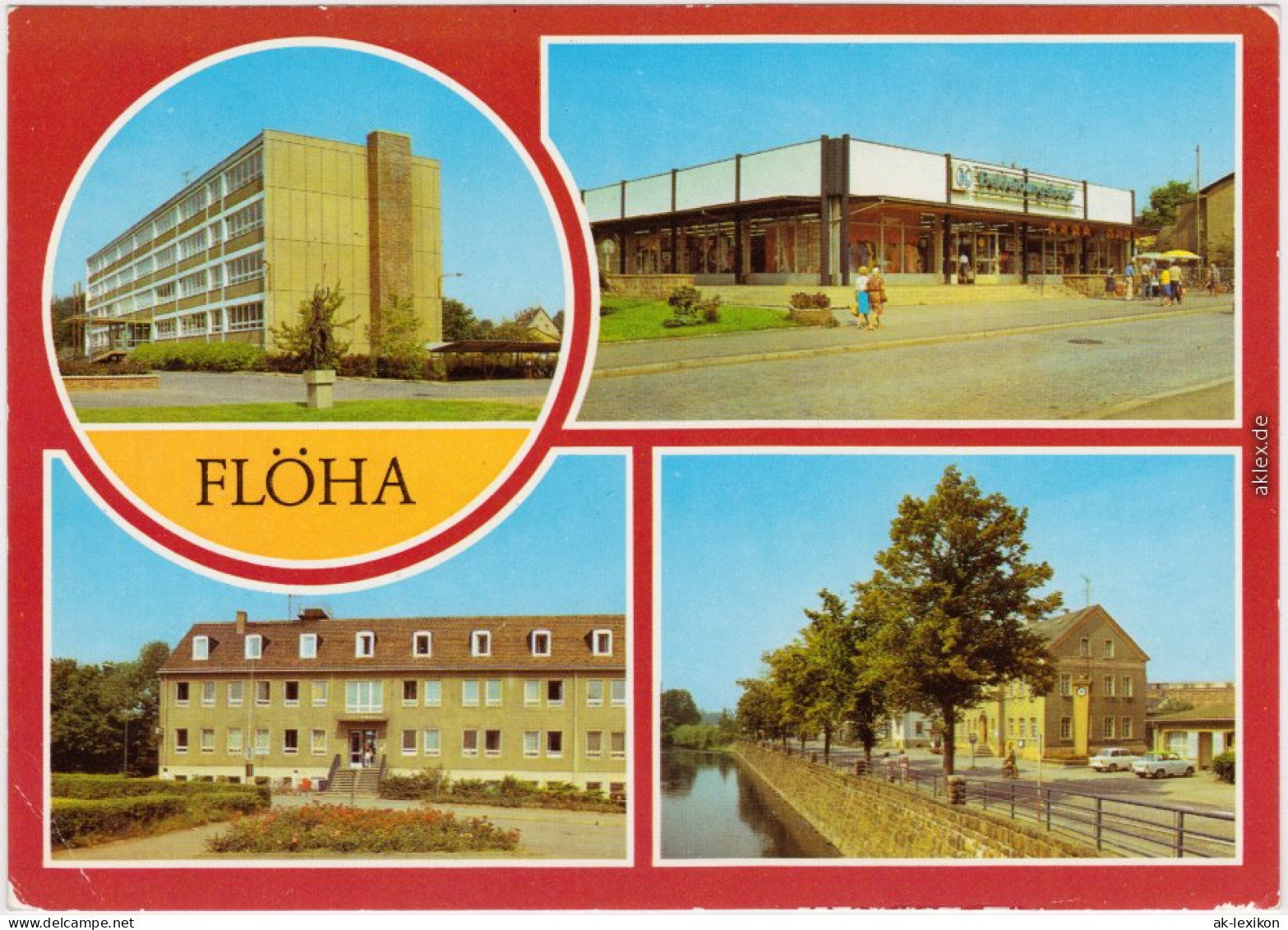 Flöha  Arthur-Emmerlich-Oberschule, Konsum-Bekleidungshaus, Klinik, 1986 - Floeha
