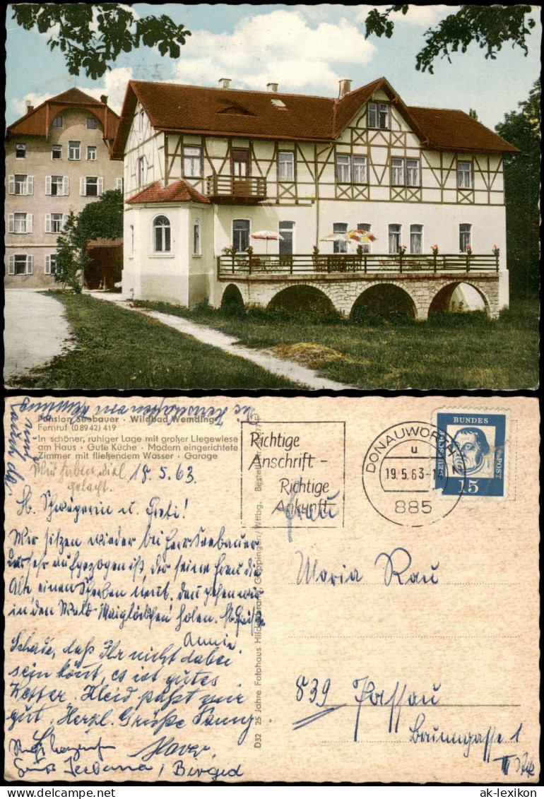 Ansichtskarte Wemding Ortsansicht Mit Pension Seebauer Wildbad Wemding 1963 - Wemding