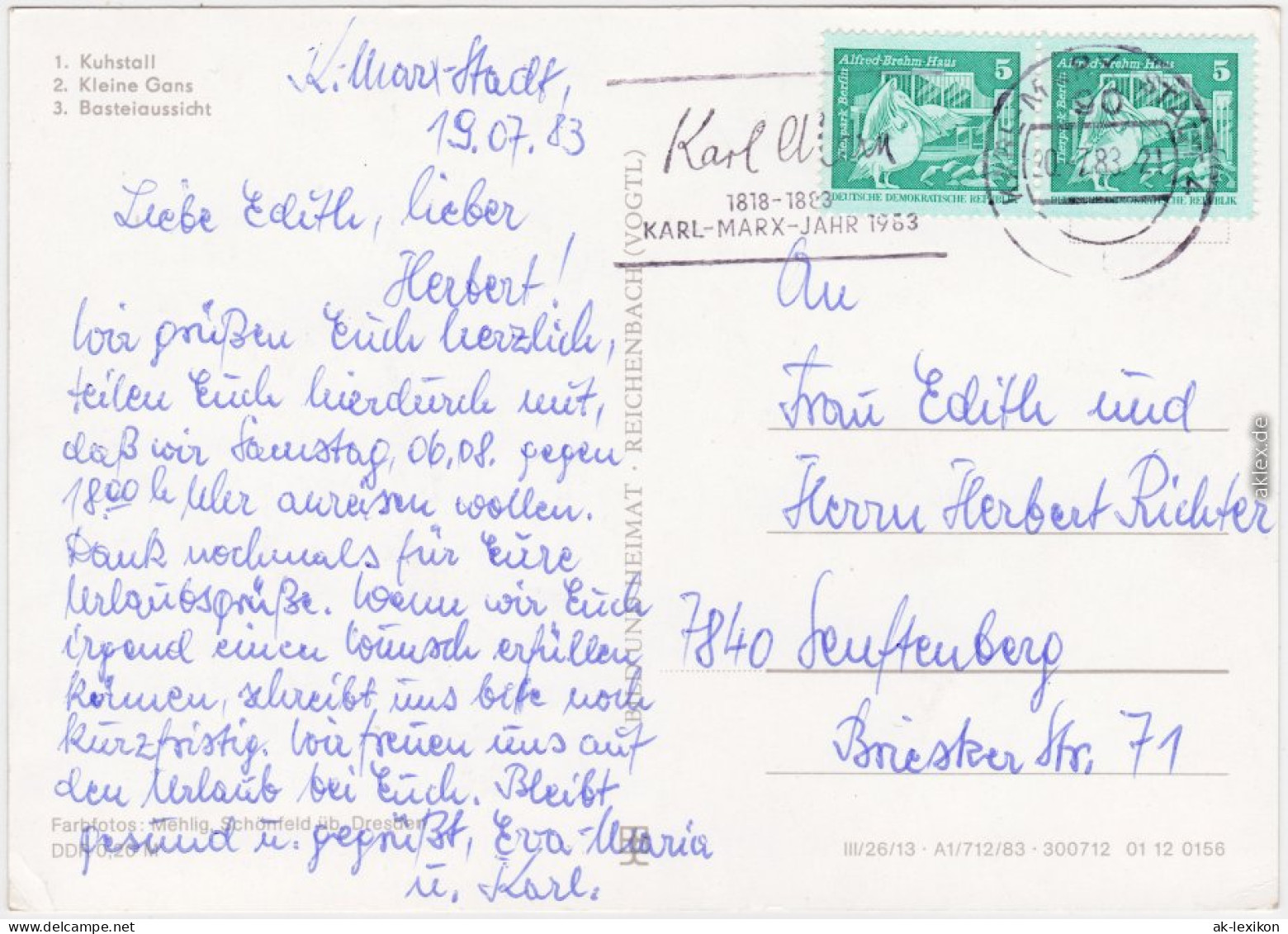 Kirnitzschtal 1. Kuhstall 2. Kleine Gans 3. Basteiaussicht 1983 - Kirnitzschtal