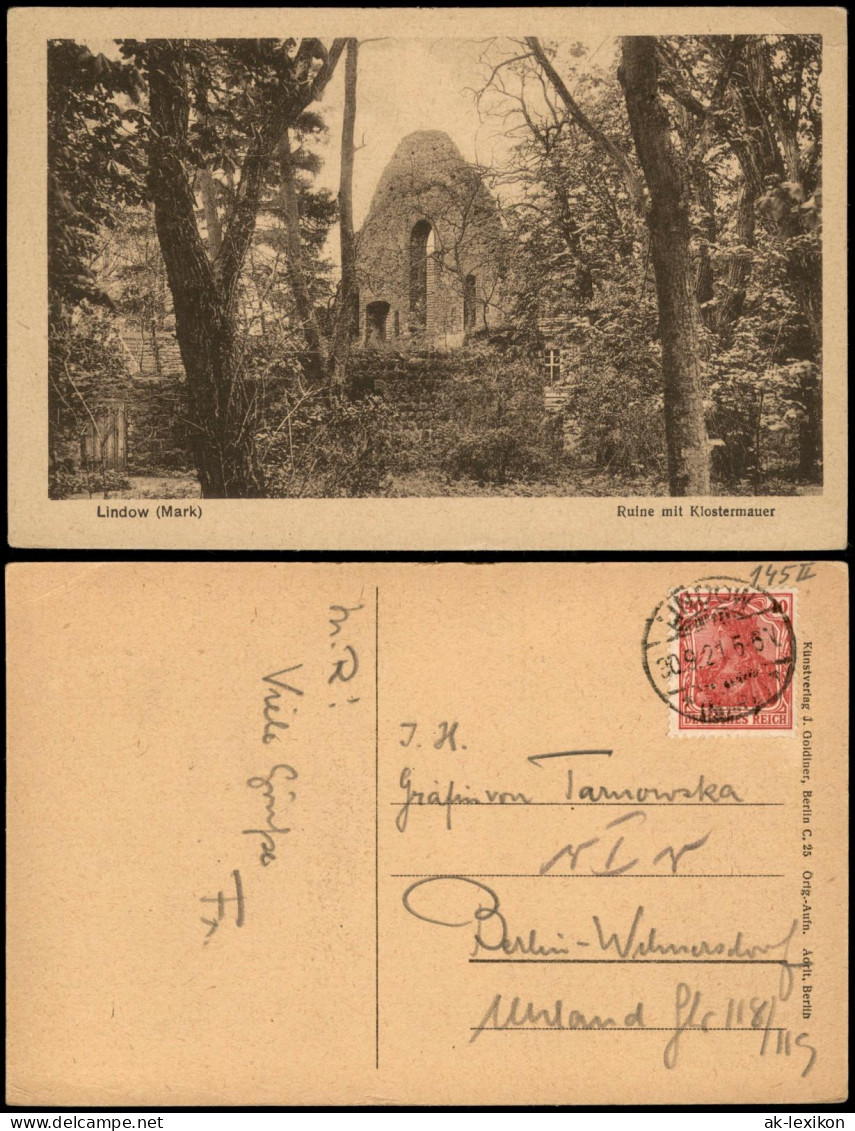 Ansichtskarte Lindow (Mark) Ruine Mit Klostermauer 1921 - Lindow