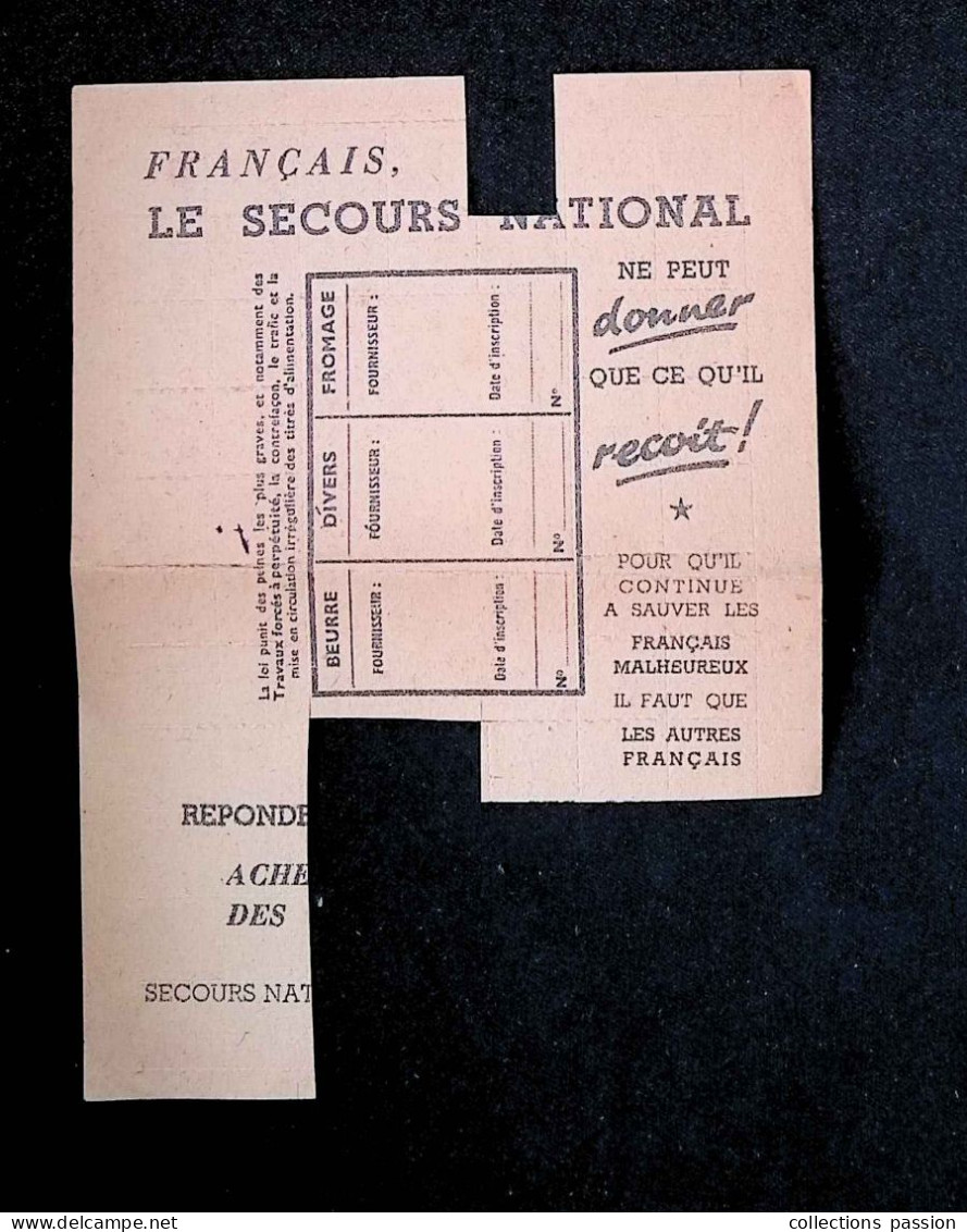 Ticket De Rationnement, Tic. 1198 National, 1943, Denrées Diverses, Fromage, Matières Grasses, A, 2 Scans - Ohne Zuordnung