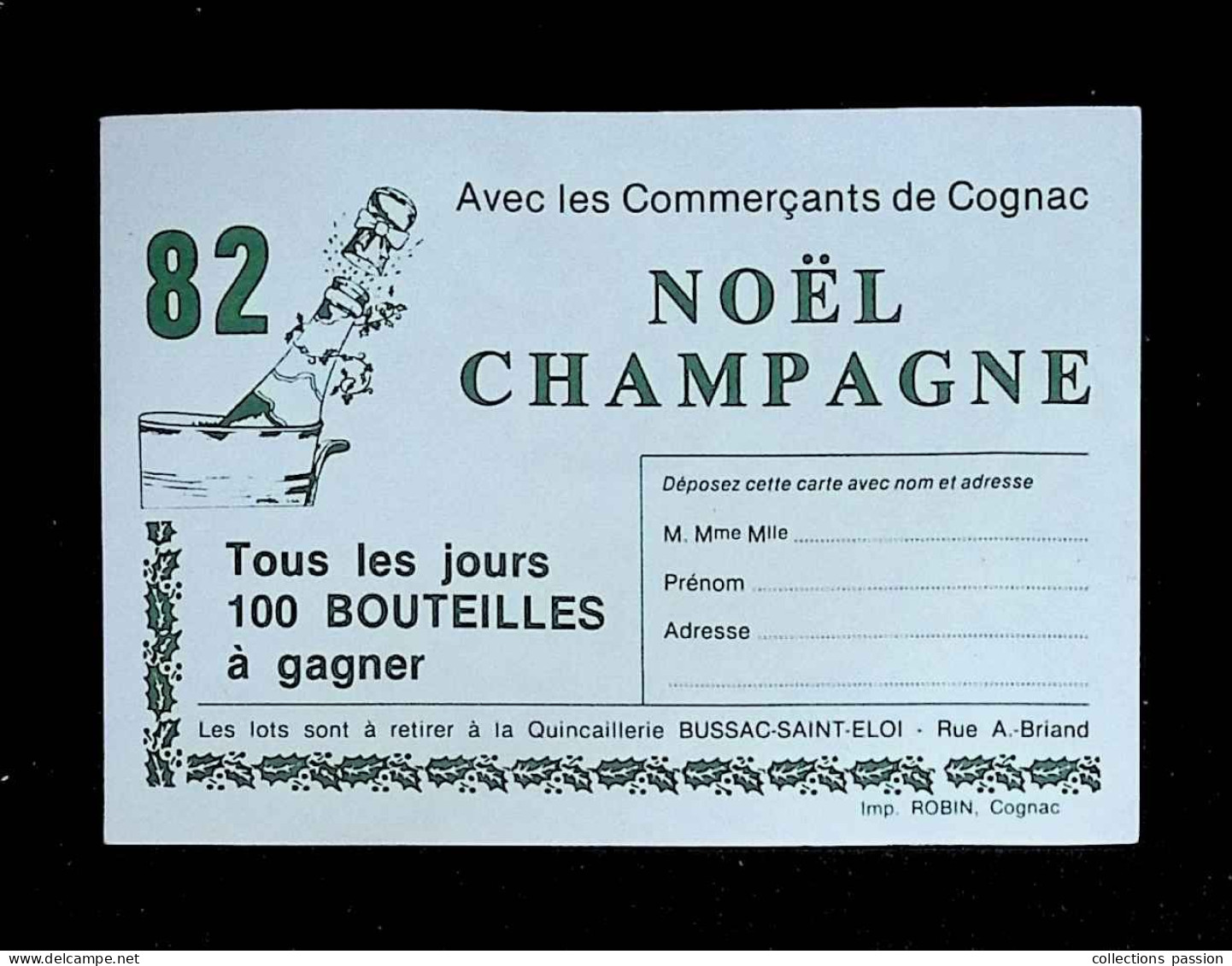 Carte , Gain: 100 Bouteilles, Commerçants De Cognac, 1982 - Ohne Zuordnung