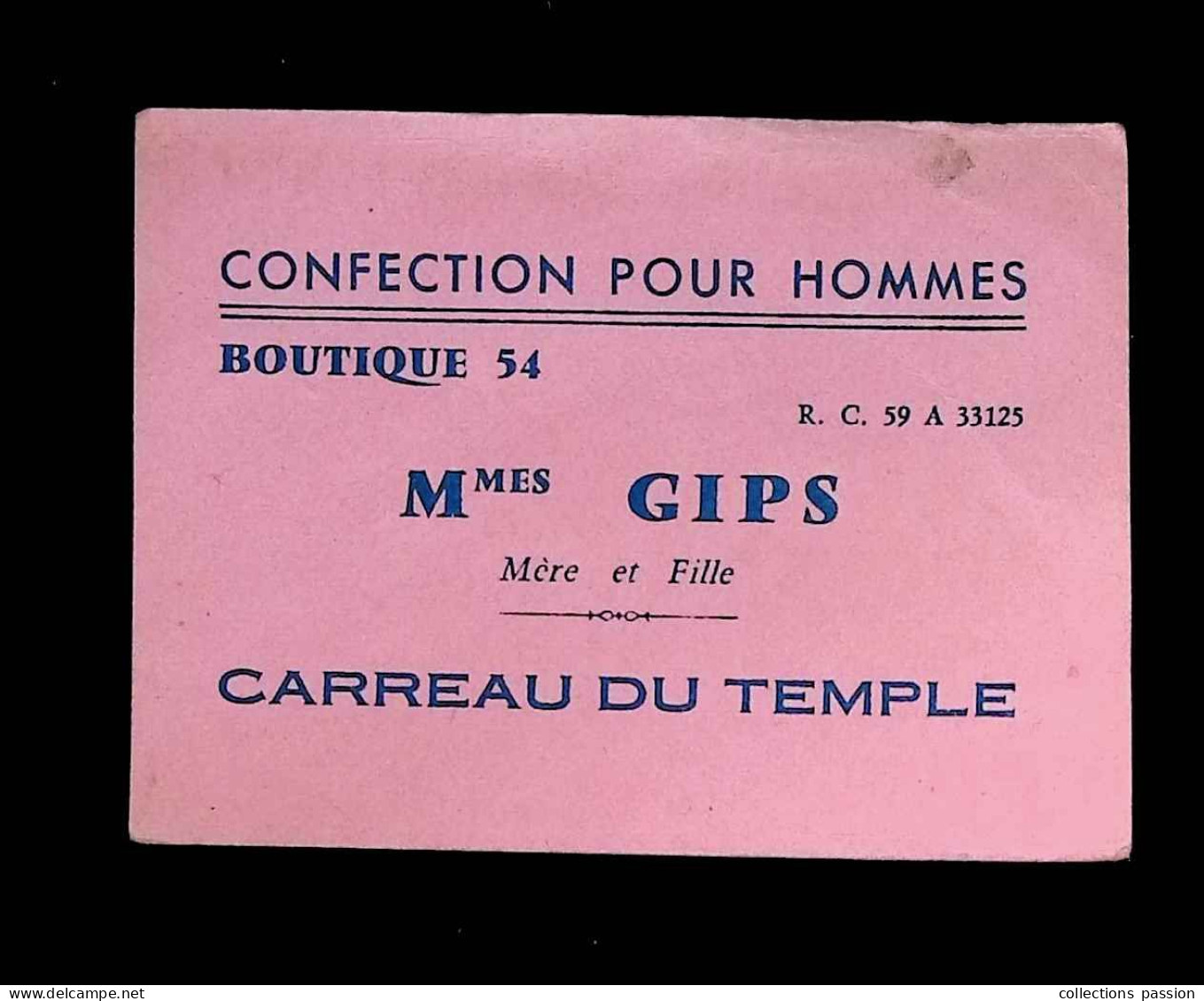 Carte De Visite, Confection Pour Hommes, Boutique 54, Carreau Du Temple, Mmes GIPS, Mère Et Fille - Visitekaartjes