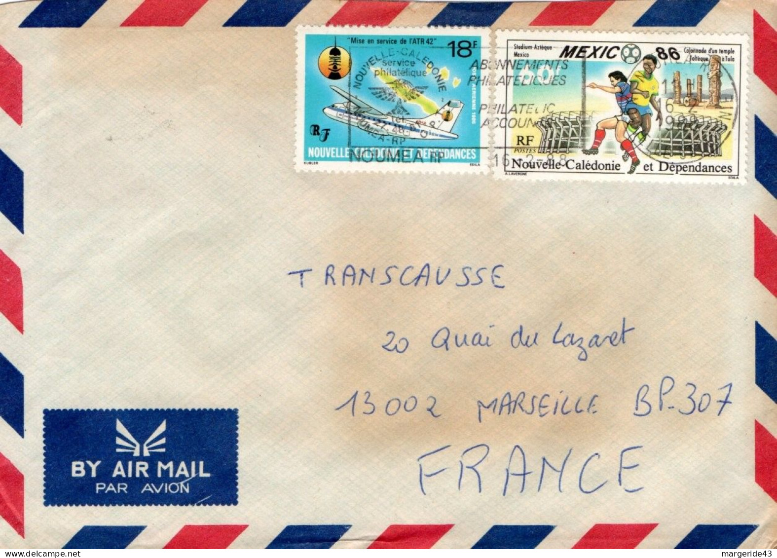 NOUVELLE CALEDONIE AFFRANCHISSEMENT COMPOSE SUR LETTRE POUR LA FRANCE 1988 - Cartas & Documentos