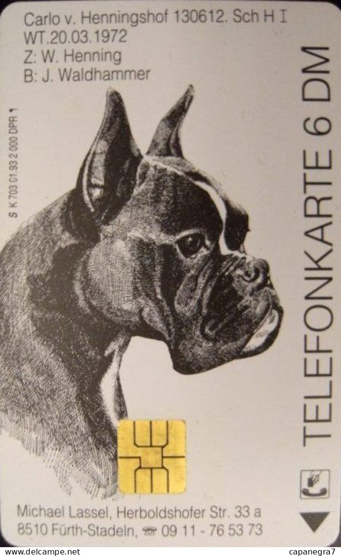 Carlo Von Henningshof (Hund), K 0703-01/93, Deutsche Telecom, 6 DM, 2.000 Pc., Germany - K-Series : Série Clients