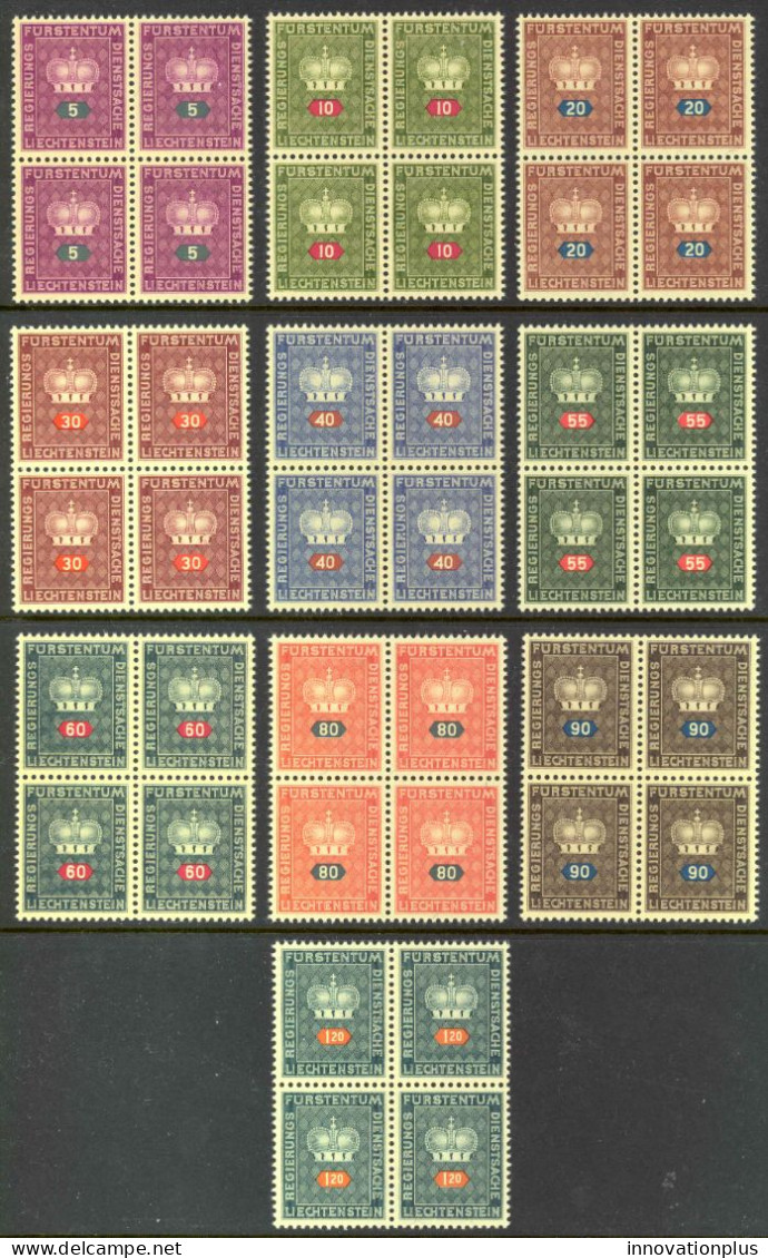 Liechtenstein Sc# O37-O46 MNH Block/4 1950-1968 Officials - Dienstmarken