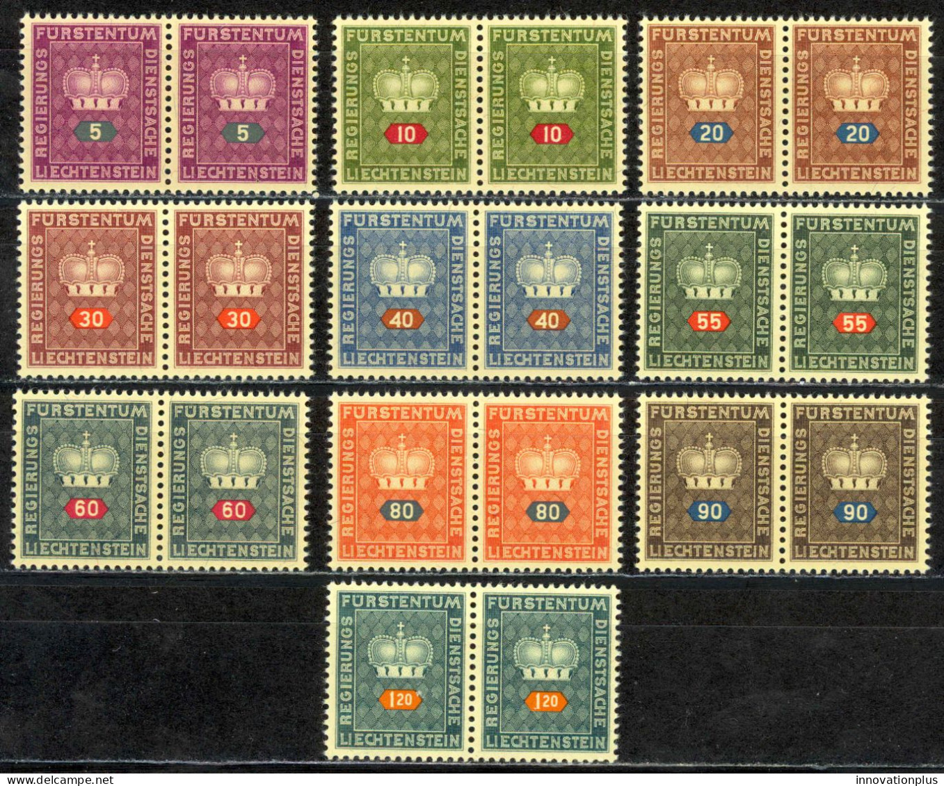 Liechtenstein Sc# O37-O46 MNH Pair 1950-1968 Officials - Service