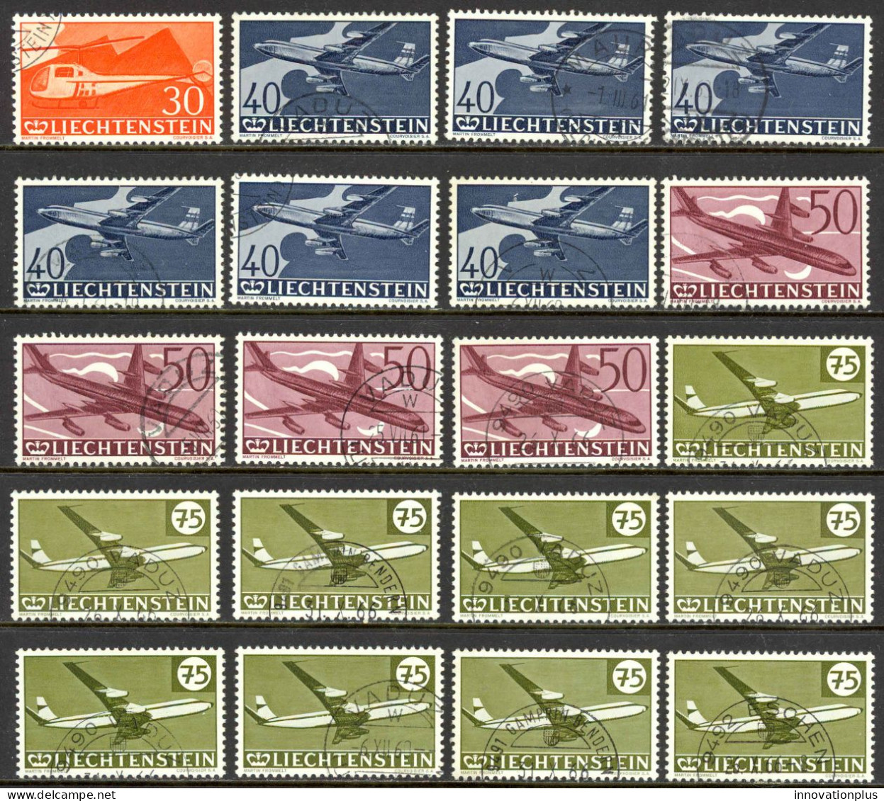 Liechtenstein Sc# C34-C37 Assorted Used Lot/20 1960 Planes - Posta Aerea